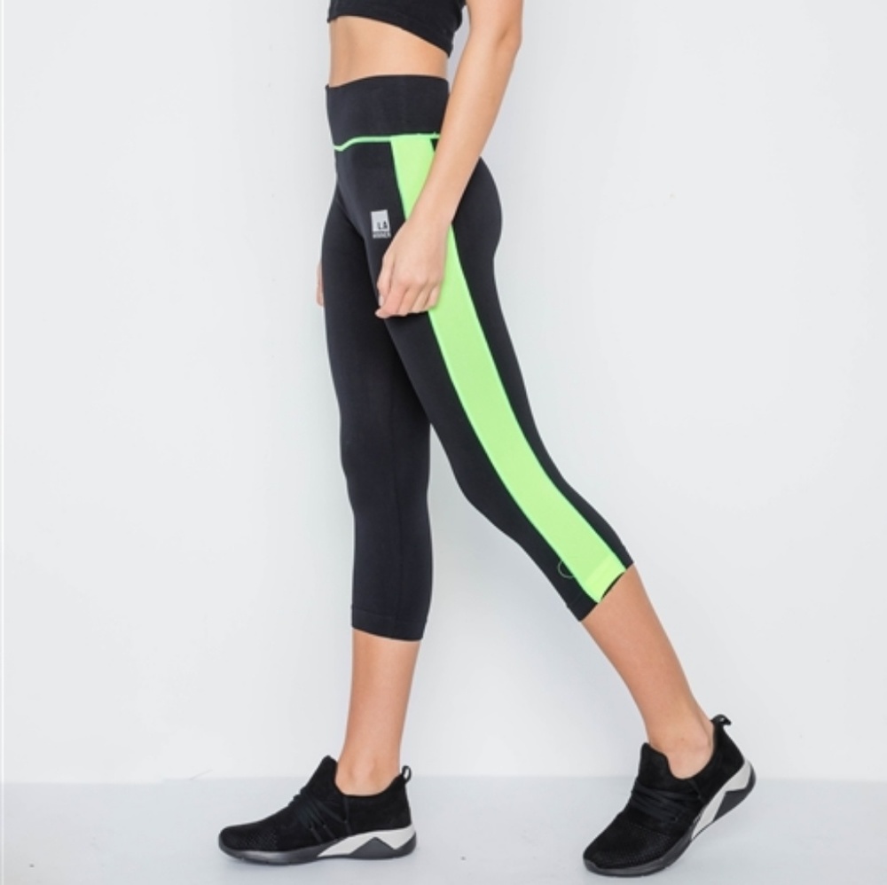 GYM VIBES NEON GREEN CAPRI WORKOUT LEGGINGS - Picture 2 of 7